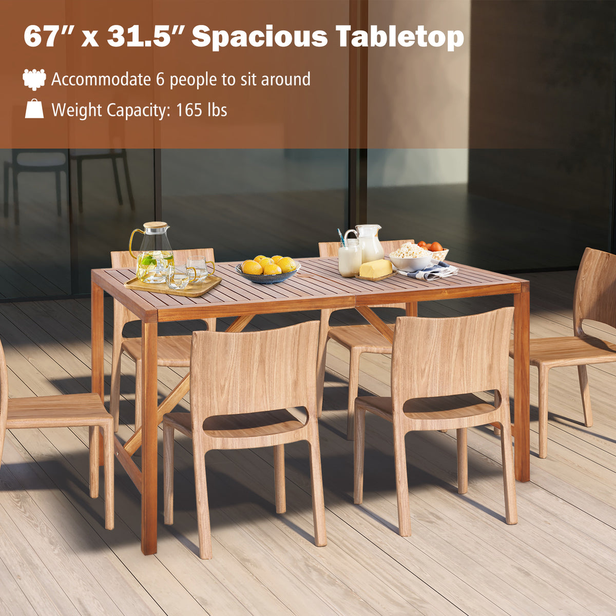 67" x 31.5" Acacia Wood Patio Dining Table with Umbrella Hole