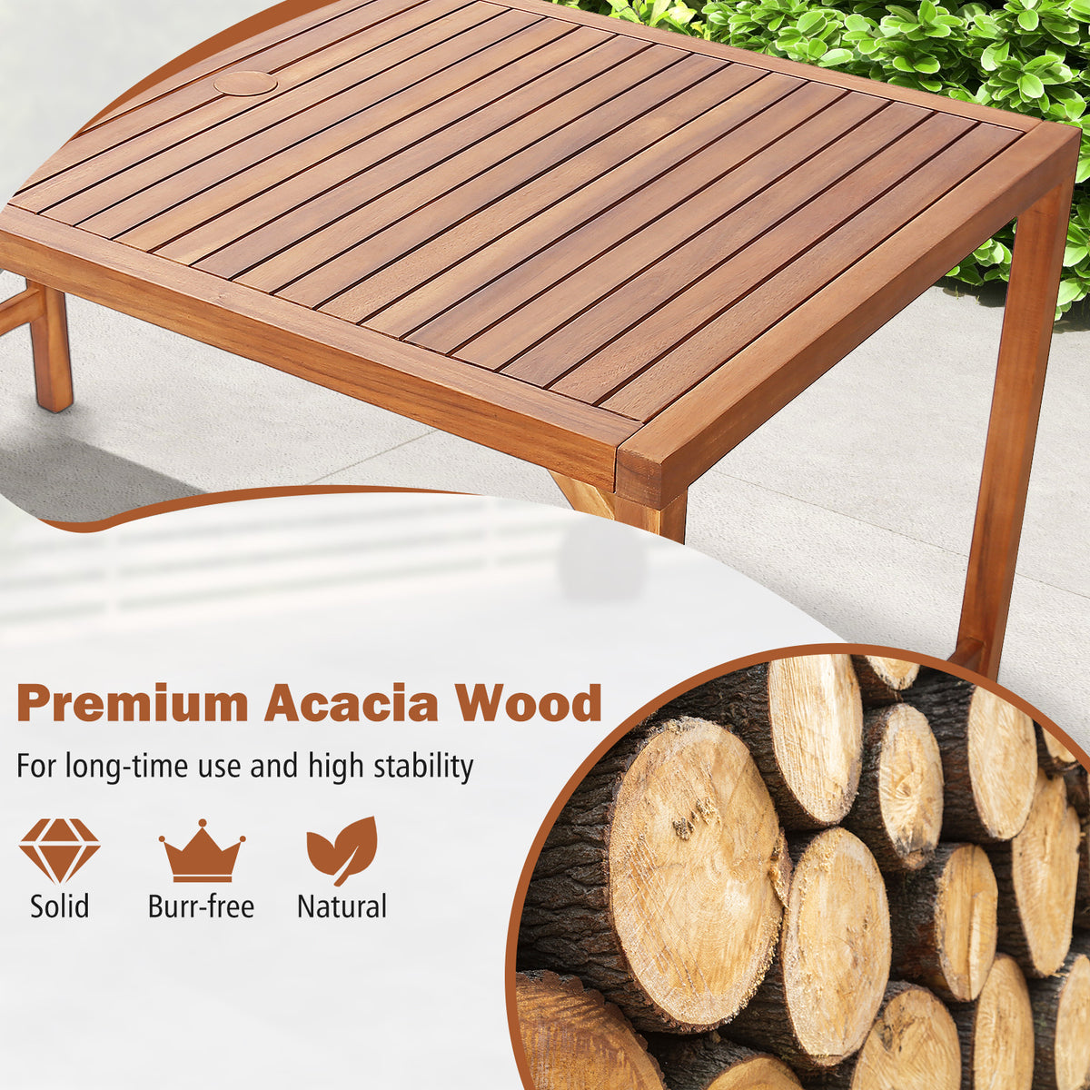 67" x 31.5" Acacia Wood Patio Dining Table with Umbrella Hole