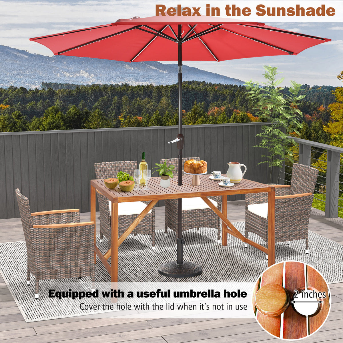 67" x 31.5" Acacia Wood Patio Dining Table with Umbrella Hole