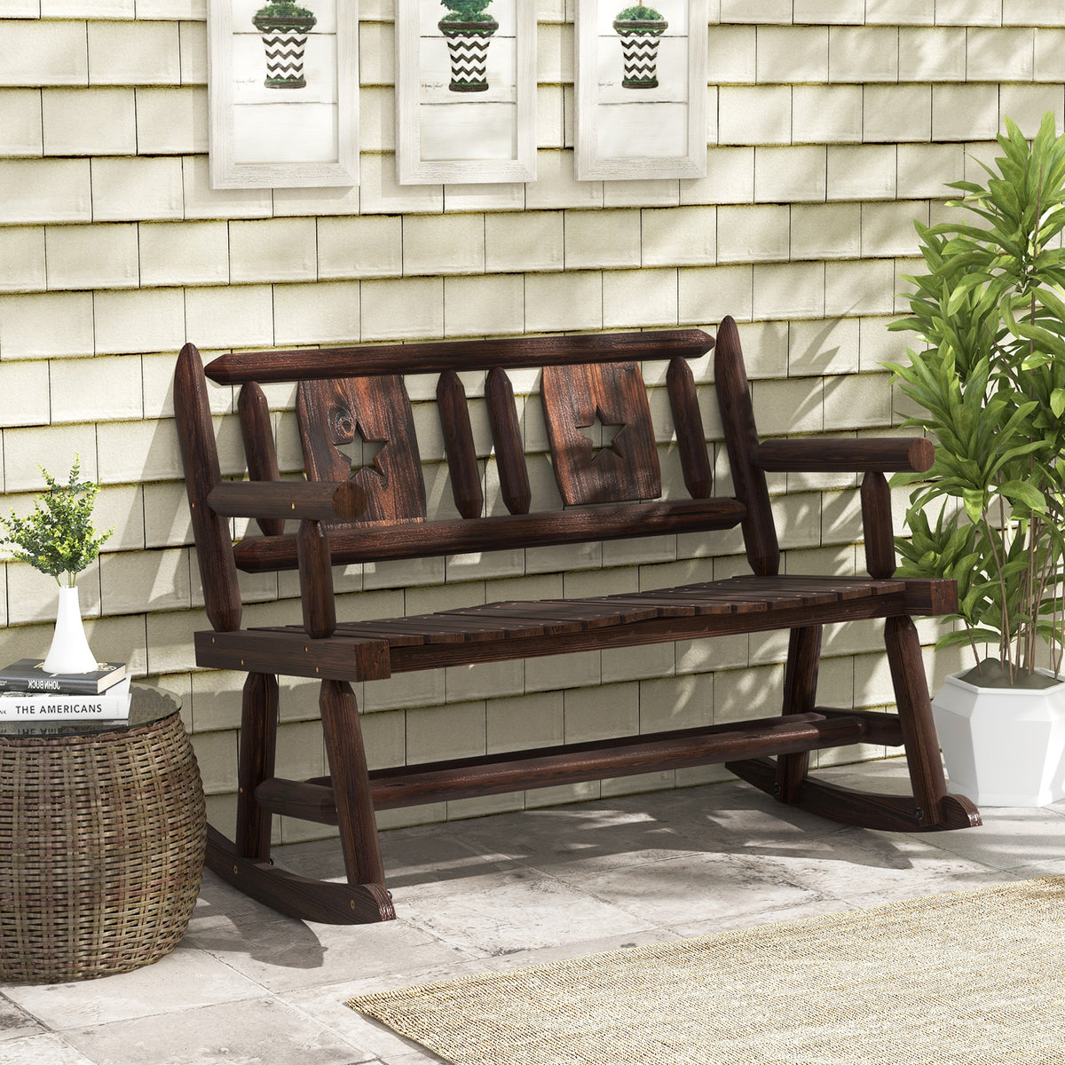 Patio Rocking Bench Double Rocker Chair with Ergonomic Seat 2-Person