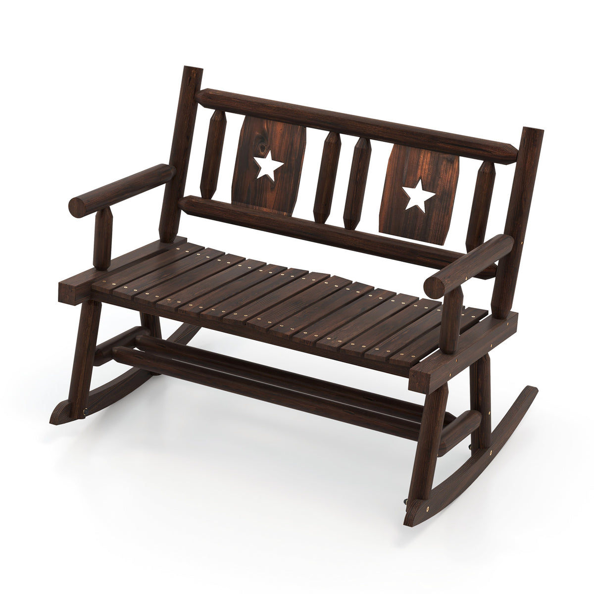 2 Seats Outdoor Glider Bench with Armrests and Slatted Seat