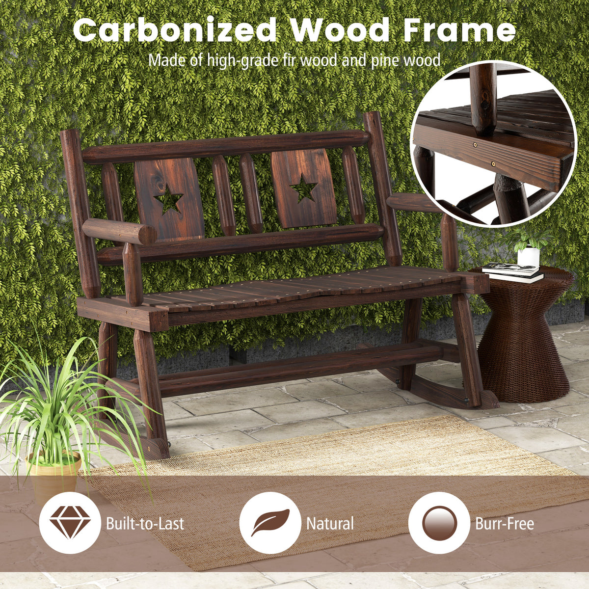 Patio Rocking Bench Double Rocker Chair with Ergonomic Seat 2-Person