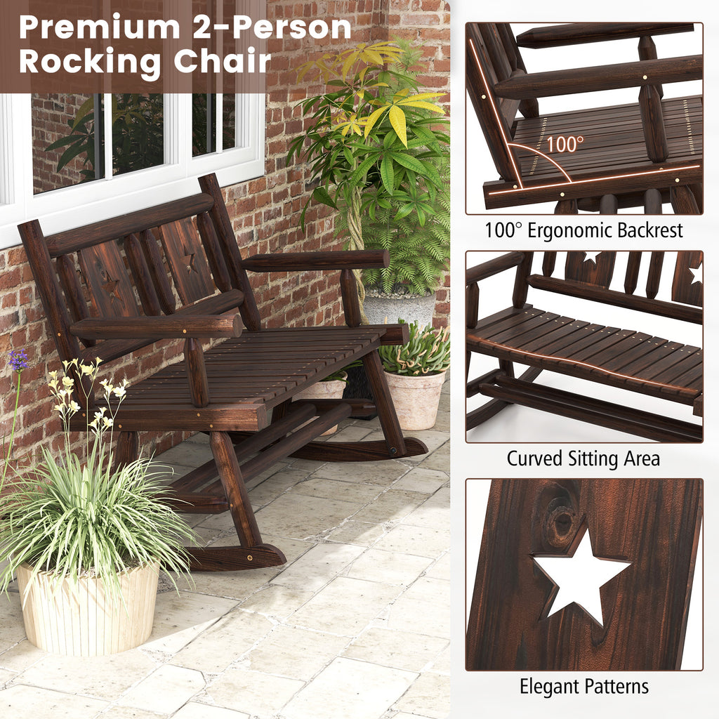 Patio Rocking Bench Double Rocker Chair with Ergonomic Seat 2-Person