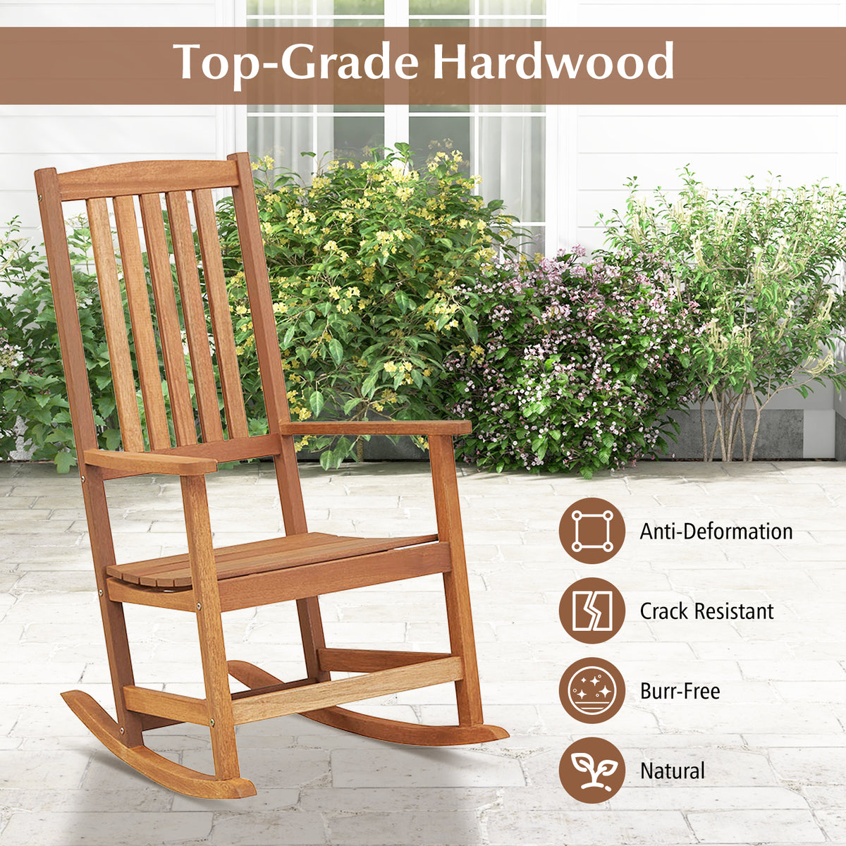 Patio Rocking Chair Ergonomic High-Back Outdoor Rocker with Smooth