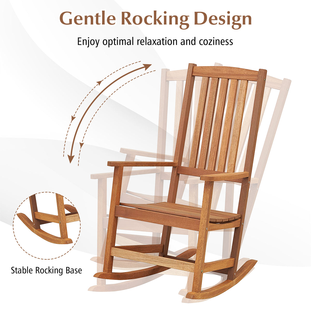 Patio Rocking Chair Ergonomic High-Back Outdoor Rocker with Smooth