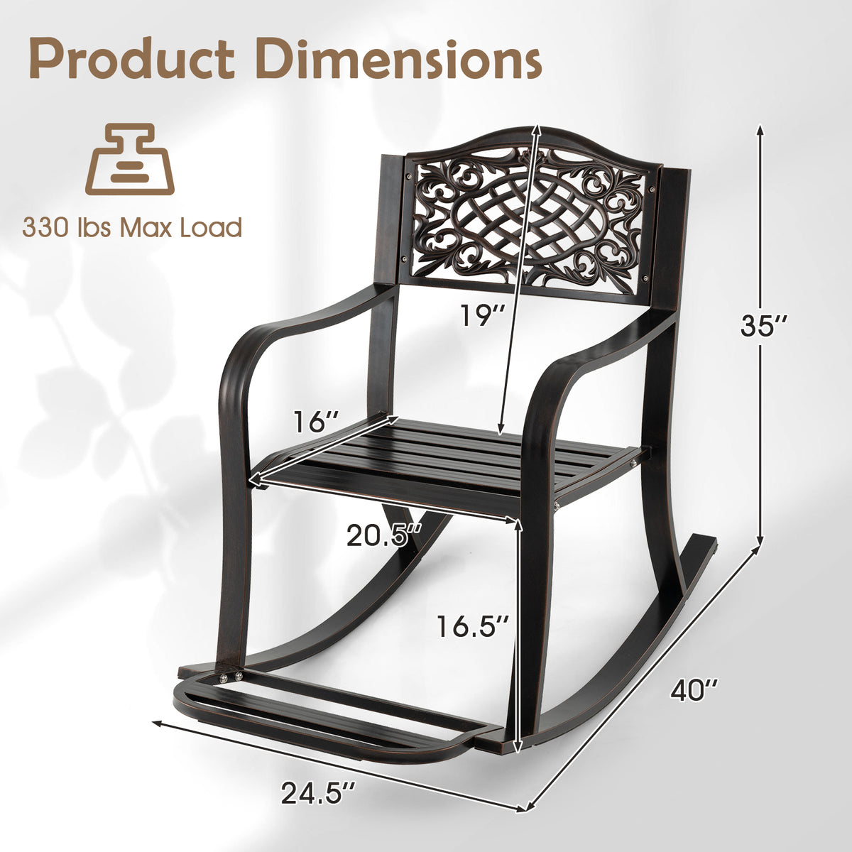 Patio Rocking Chair with Footrest and Curved Armrests
