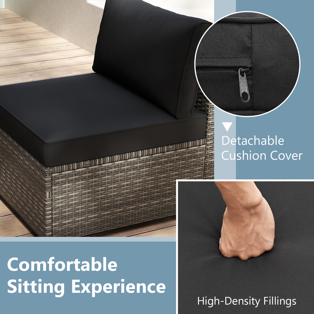 5-Piece Outdoor Patio Sectional Sofa Couch and Glass Coffee Table