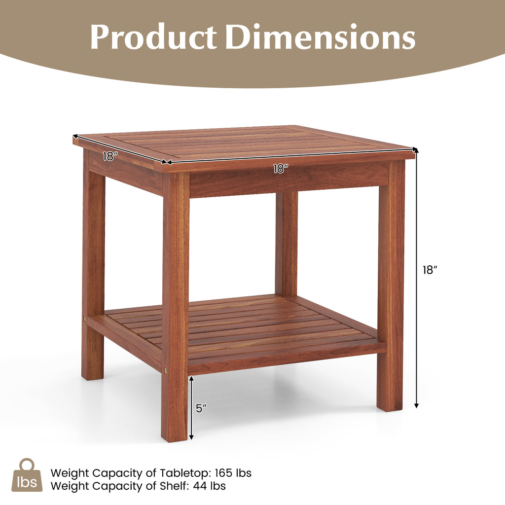 Set of 2 Double-Tier Acacia Wood Patio Side Table with Slatted