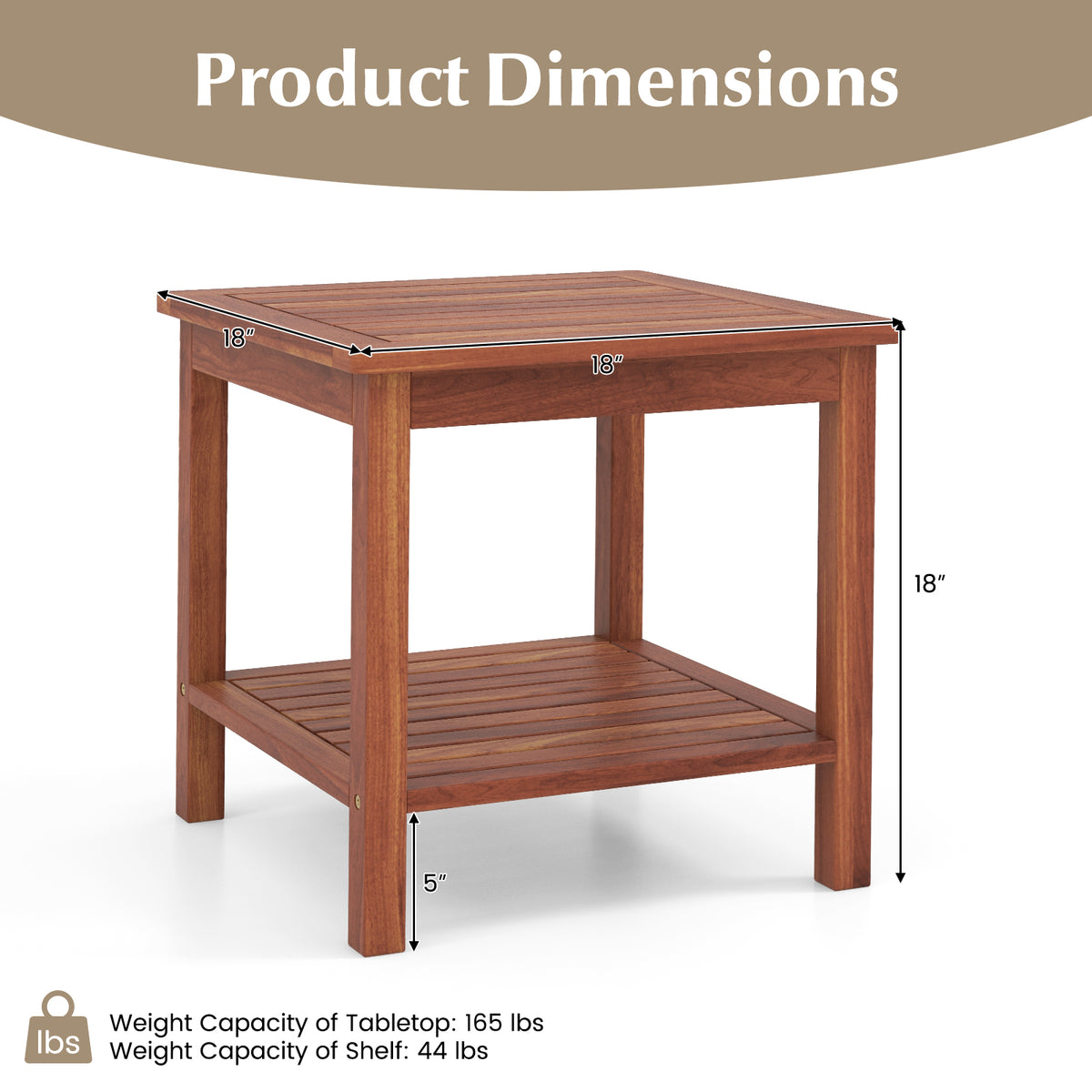 Set of 2 Double-Tier Acacia Wood Patio Side Table with Slatted