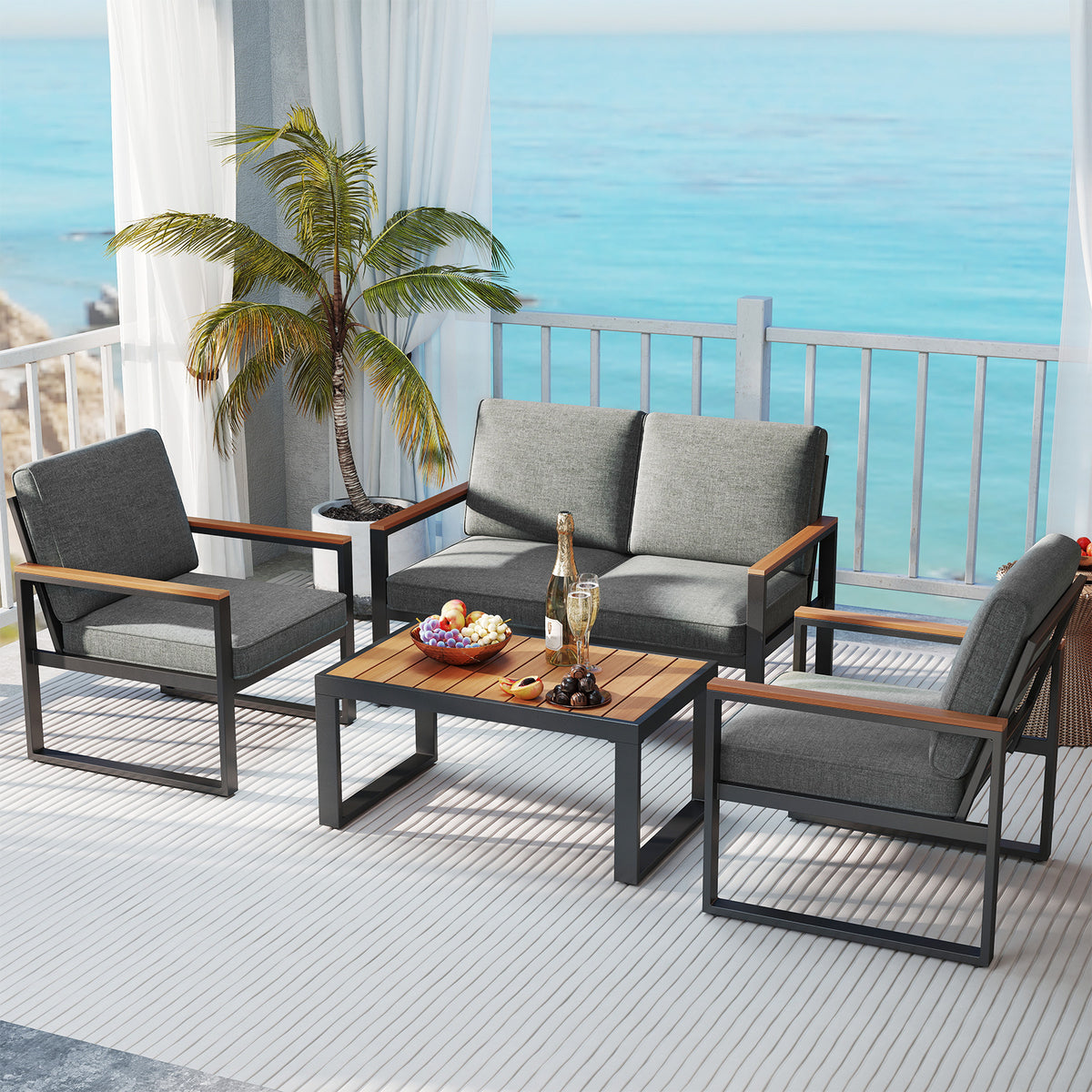 Patio Aluminum Armchair Set of 2 - Gray