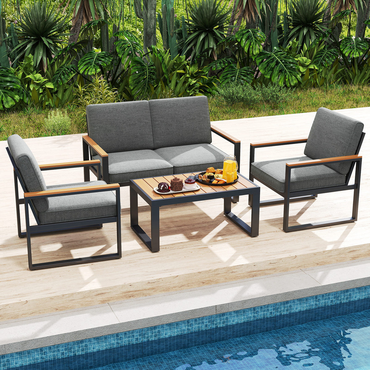 Patio Aluminum Armchair Set of 2 - Gray
