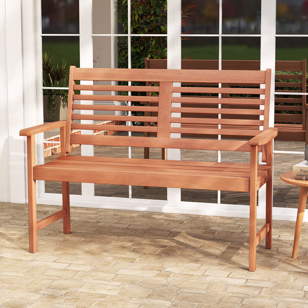 Patio Solid Wood Loveseat Outdoor 2-Seat Bench with Inclined Backrest