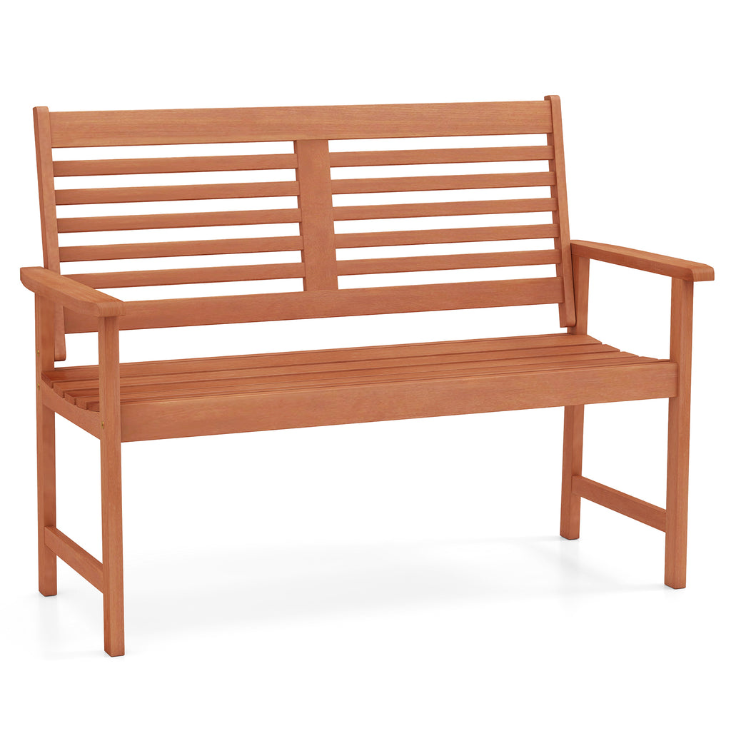 2-Person Wooden Garden Bench with Backrest & Armrests - 44 Inch