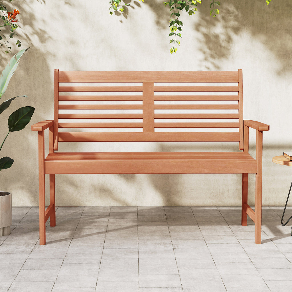 Patio Solid Wood Loveseat Outdoor 2-Seat Bench with Inclined Backrest