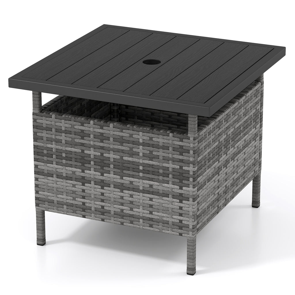 Patio Square Wicker Side Table with Umbrella Hole - Gray