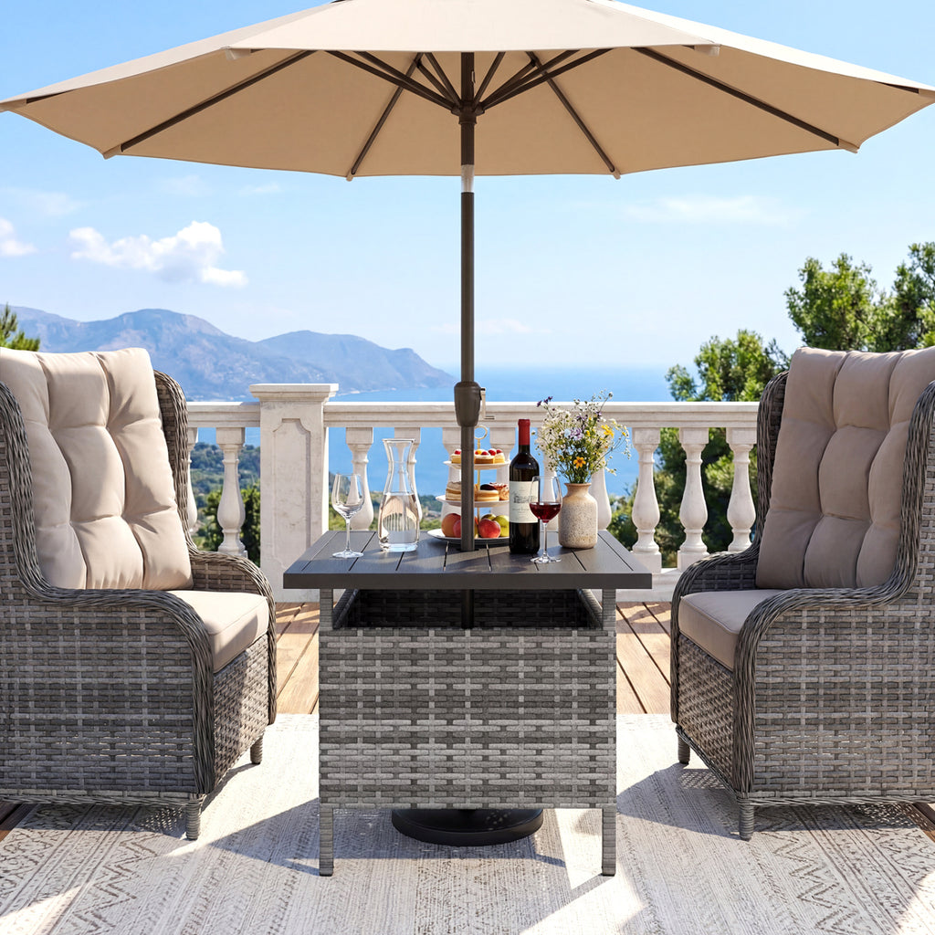 Patio Square Wicker Side Table with Umbrella Hole - Gray