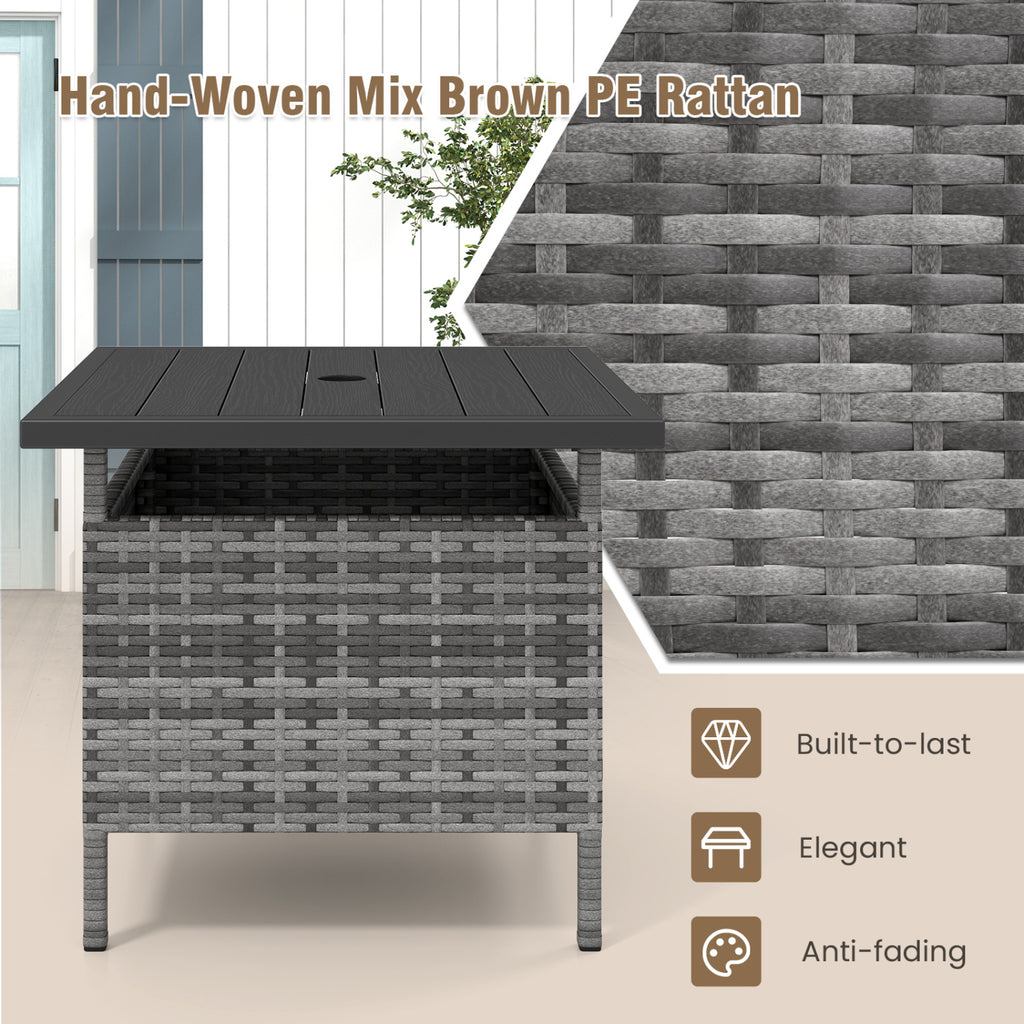Patio Square Wicker Side Table with Umbrella Hole - Gray
