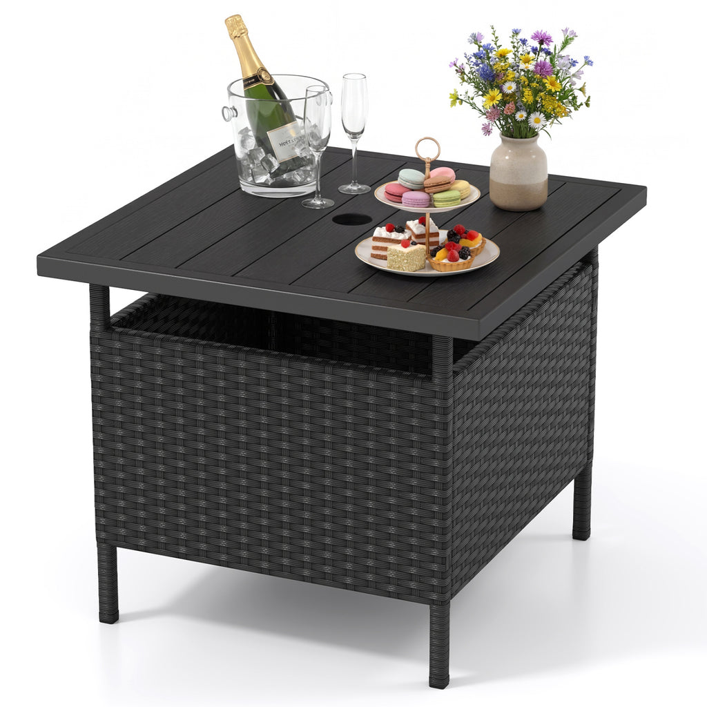 Outdoor Side Table with Umbrella Hole & Storage Shelf - Style 6