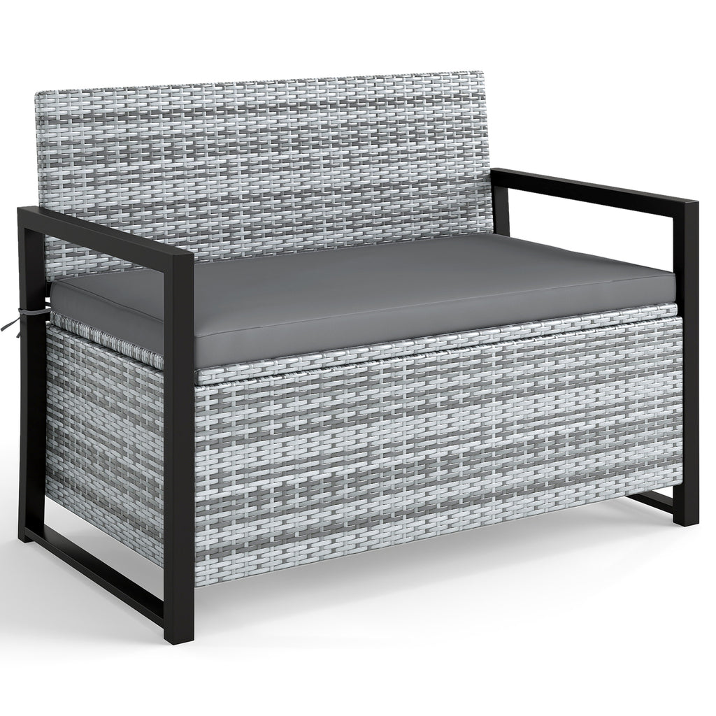 Patio Storage Bench Outdoor Wicker Loveseat with Built-in