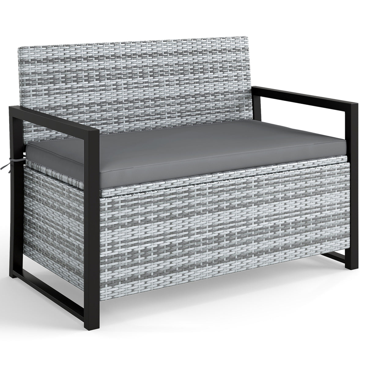 Patio Storage Bench Outdoor Wicker Loveseat with Built-in