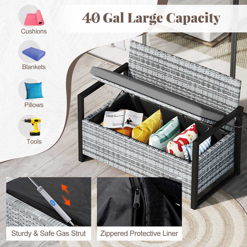 Patio Storage Bench Outdoor Wicker Loveseat with Built-in