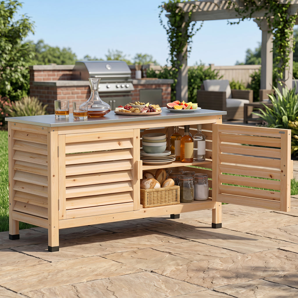 Patio Storage Cabinet with Stainless Steel Countertop and L-Shaped