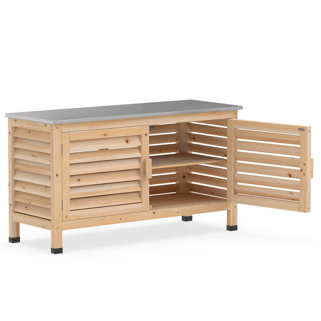 Patio Storage Cabinet with Stainless Steel Countertop and L-Shaped