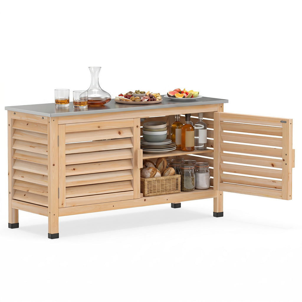 Patio Storage Cabinet with Stainless Steel Countertop and L-Shaped