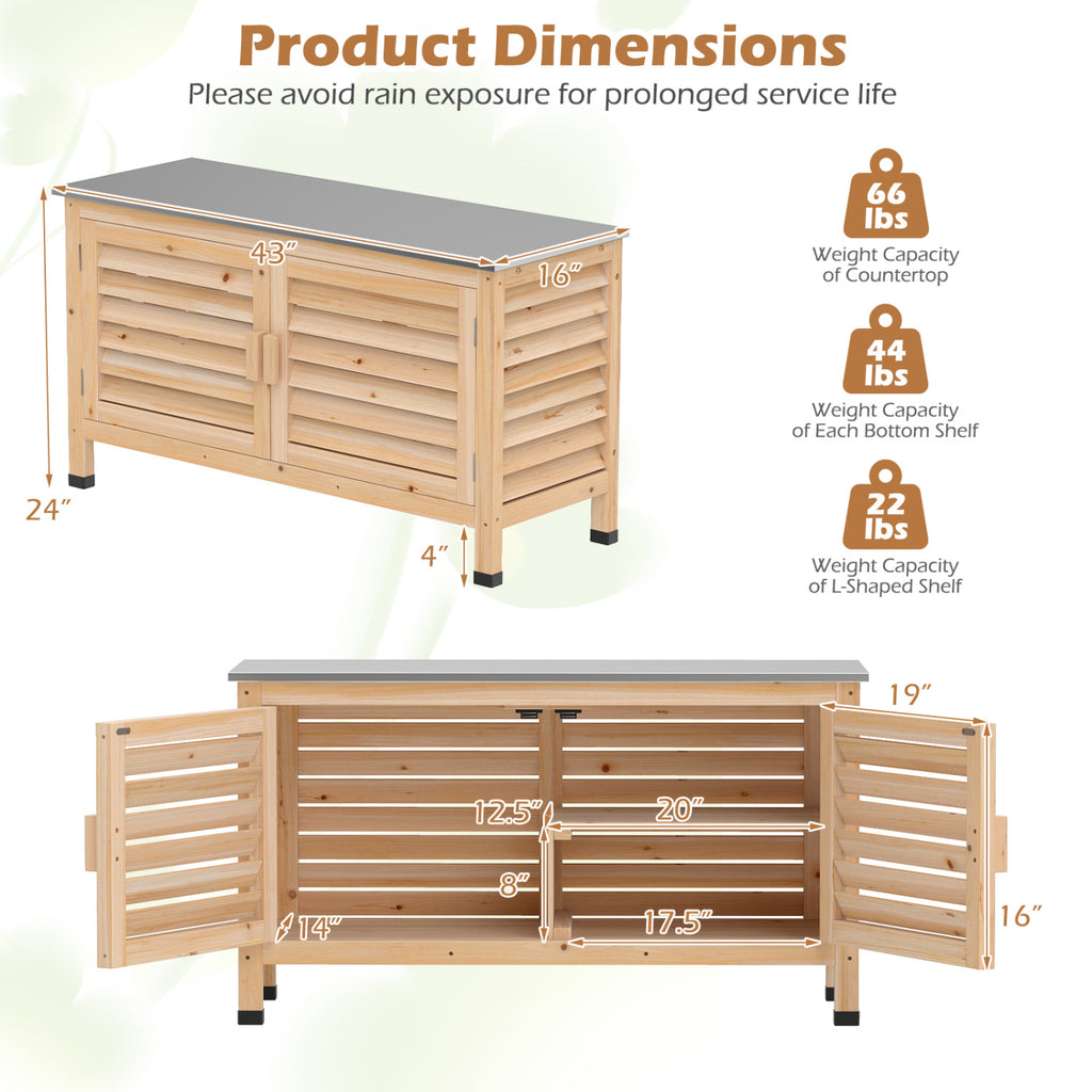 Patio Storage Cabinet with Stainless Steel Countertop and L-Shaped