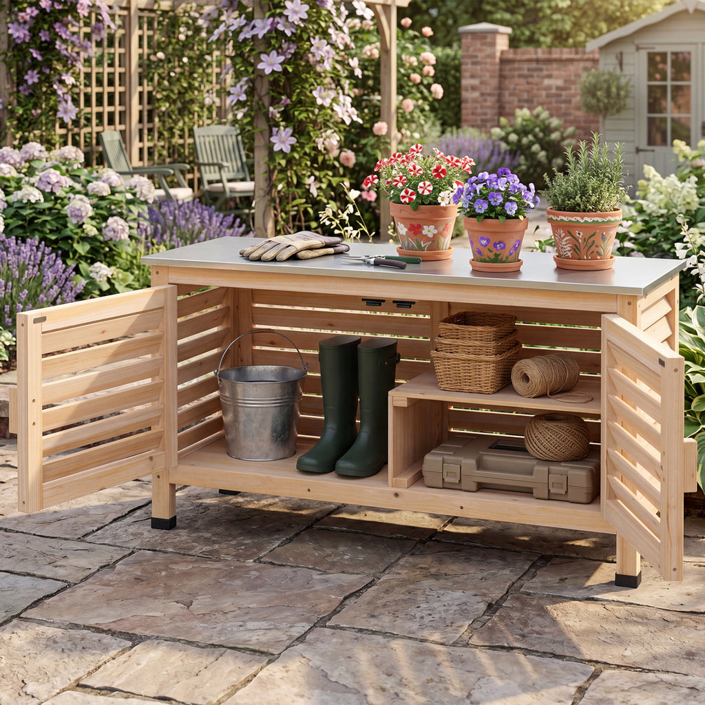 Patio Storage Cabinet with Stainless Steel Countertop and L-Shaped