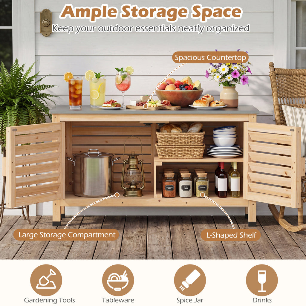 Patio Storage Cabinet with Stainless Steel Countertop and L-Shaped