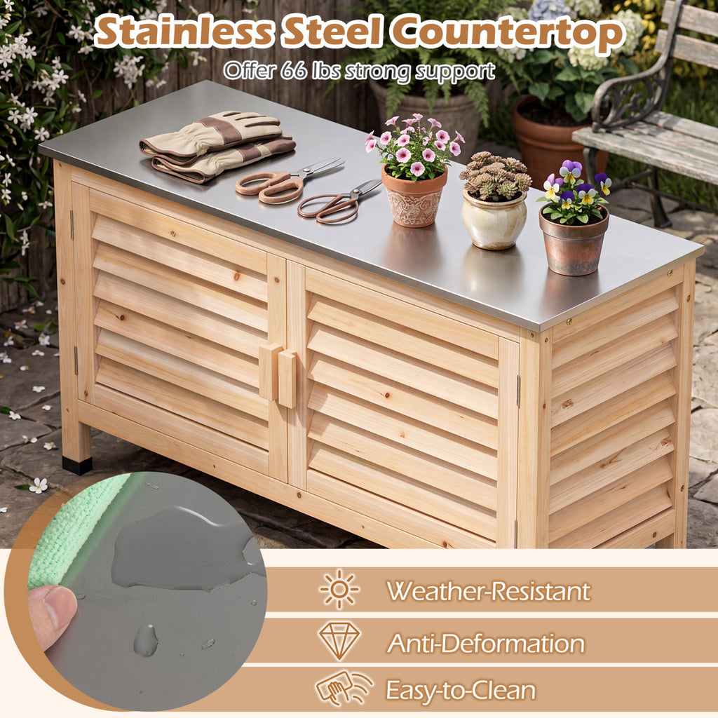 Patio Storage Cabinet with Stainless Steel Countertop and L-Shaped