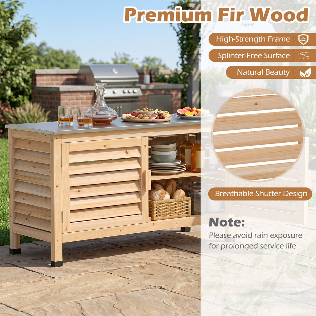 Patio Storage Cabinet with Stainless Steel Countertop and L-Shaped