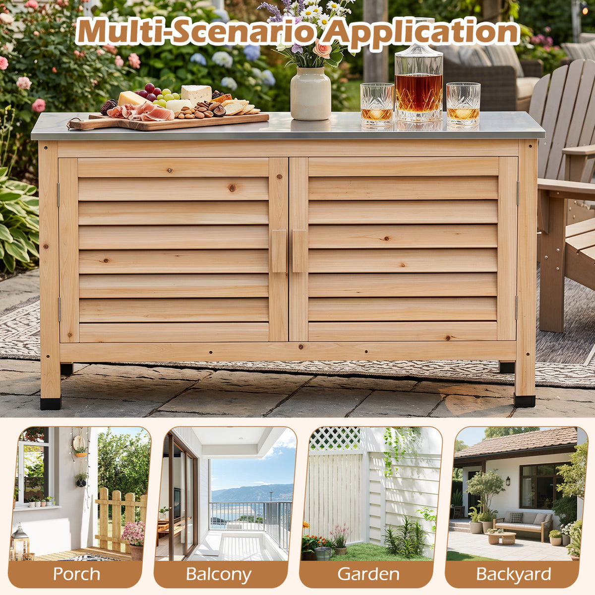 Patio Storage Cabinet with Stainless Steel Countertop and L-Shaped