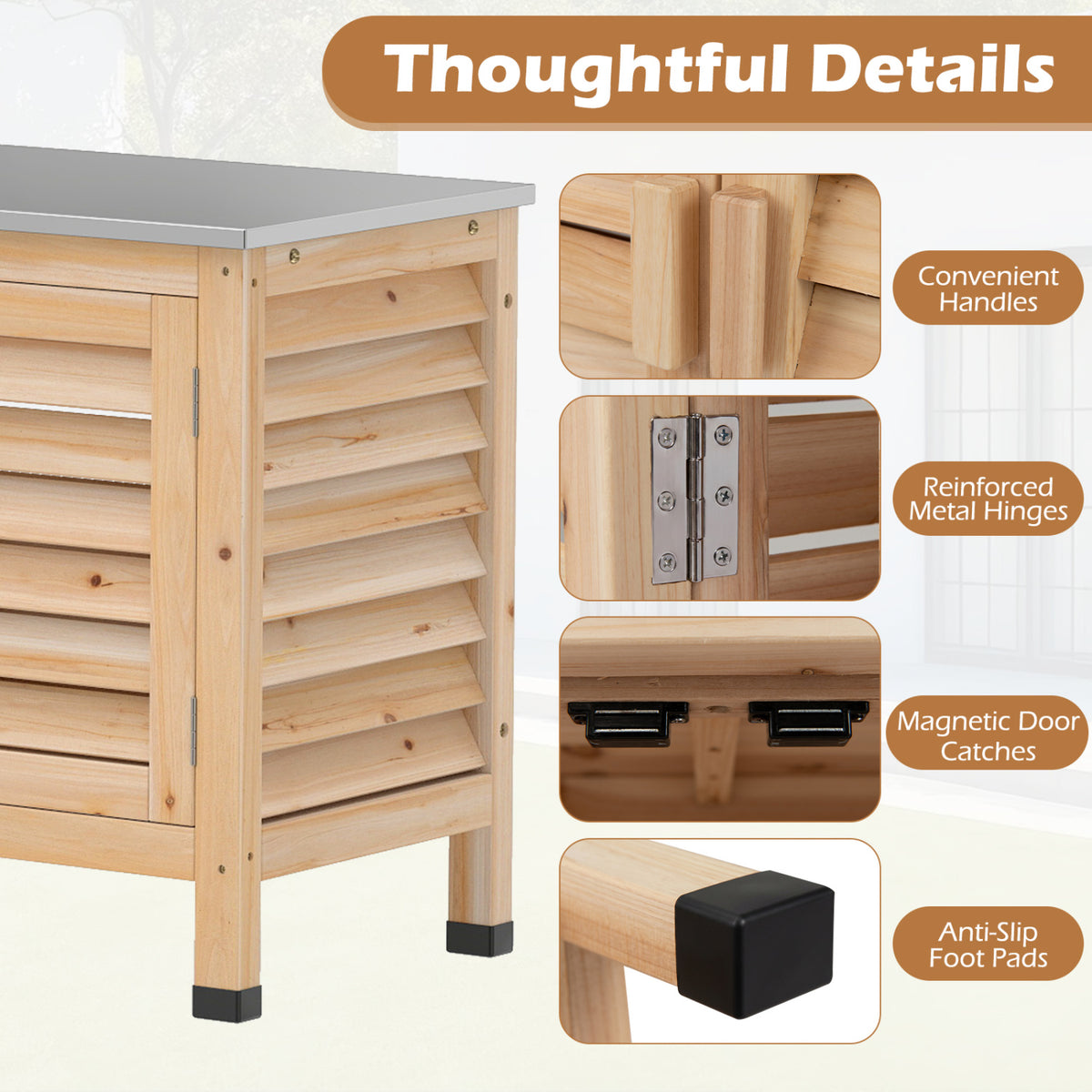 Patio Storage Cabinet with Stainless Steel Countertop and L-Shaped