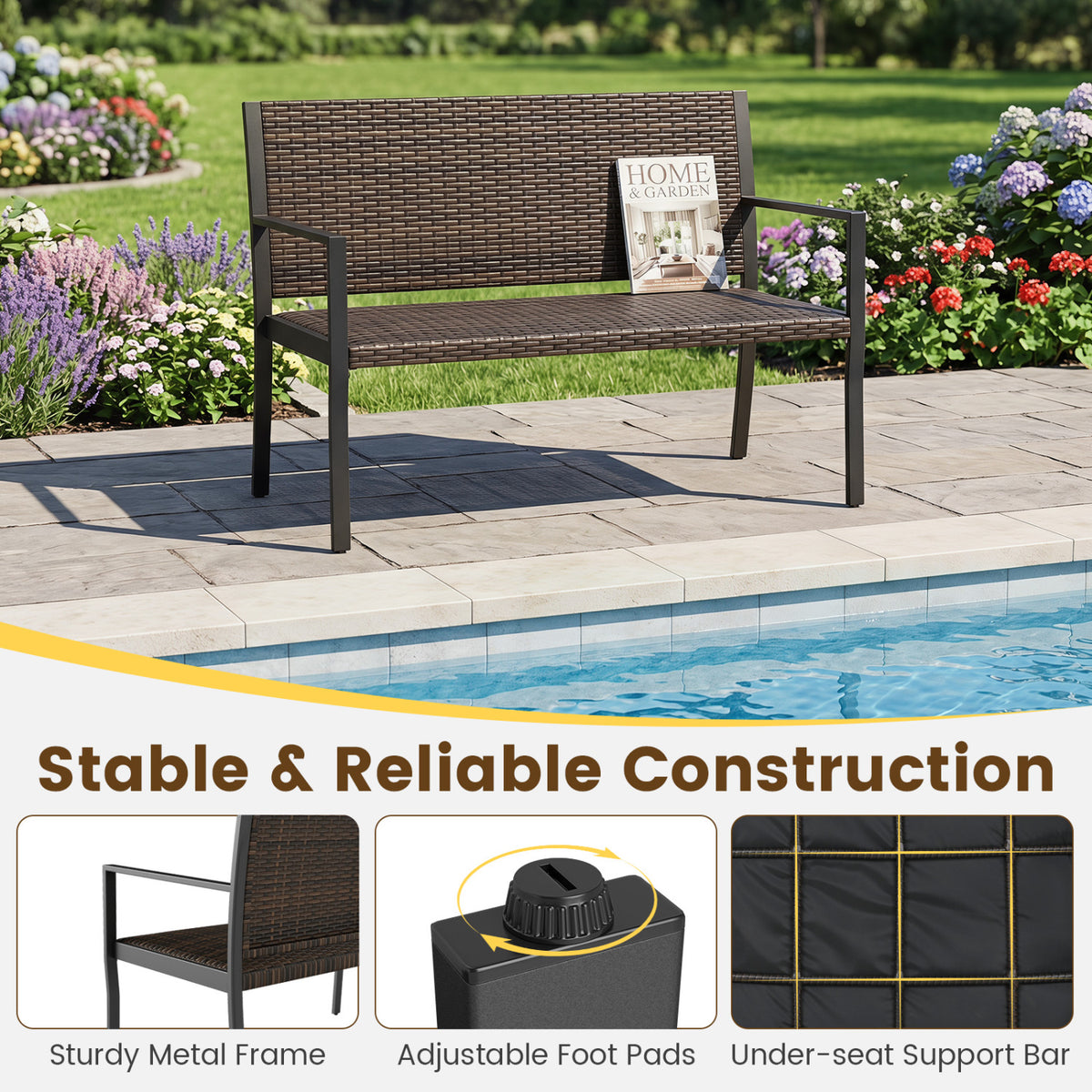 Patio Sun-Proof Rattan Loveseat with Soft Sponge Seat
