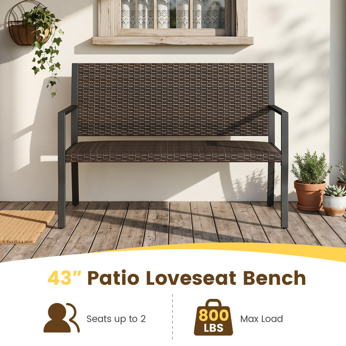 Patio Sun-Proof Rattan Loveseat with Soft Sponge Seat