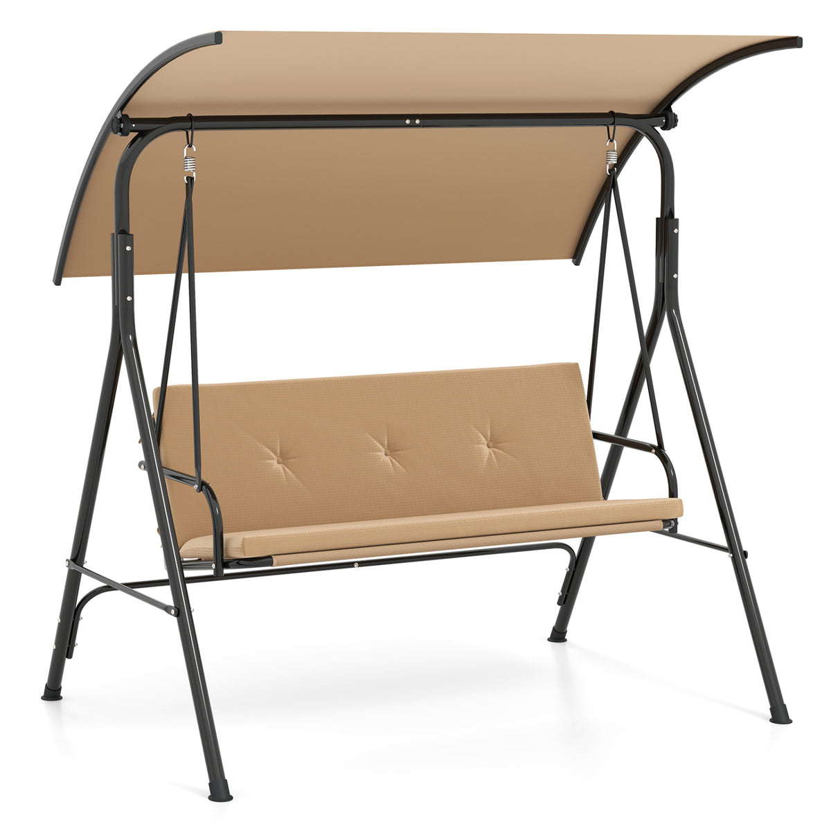 2-Person Outdoor Wooden Porch Swing with an Adjustable Canopy