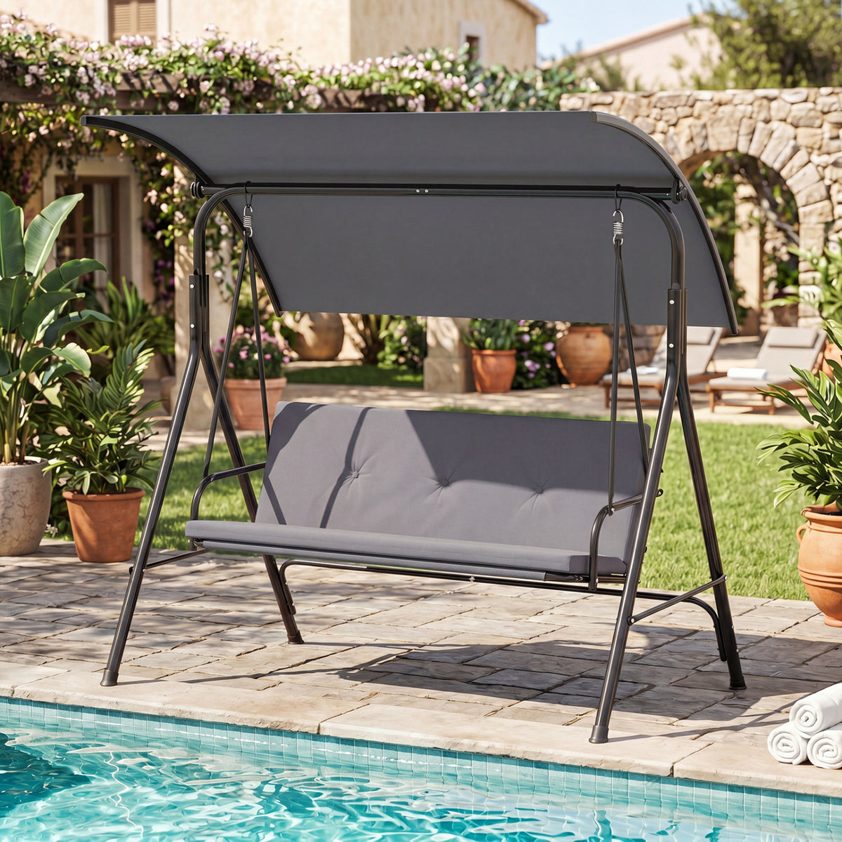 Patio Swing Chair with Adjustable Canopy & Removable Cushion and