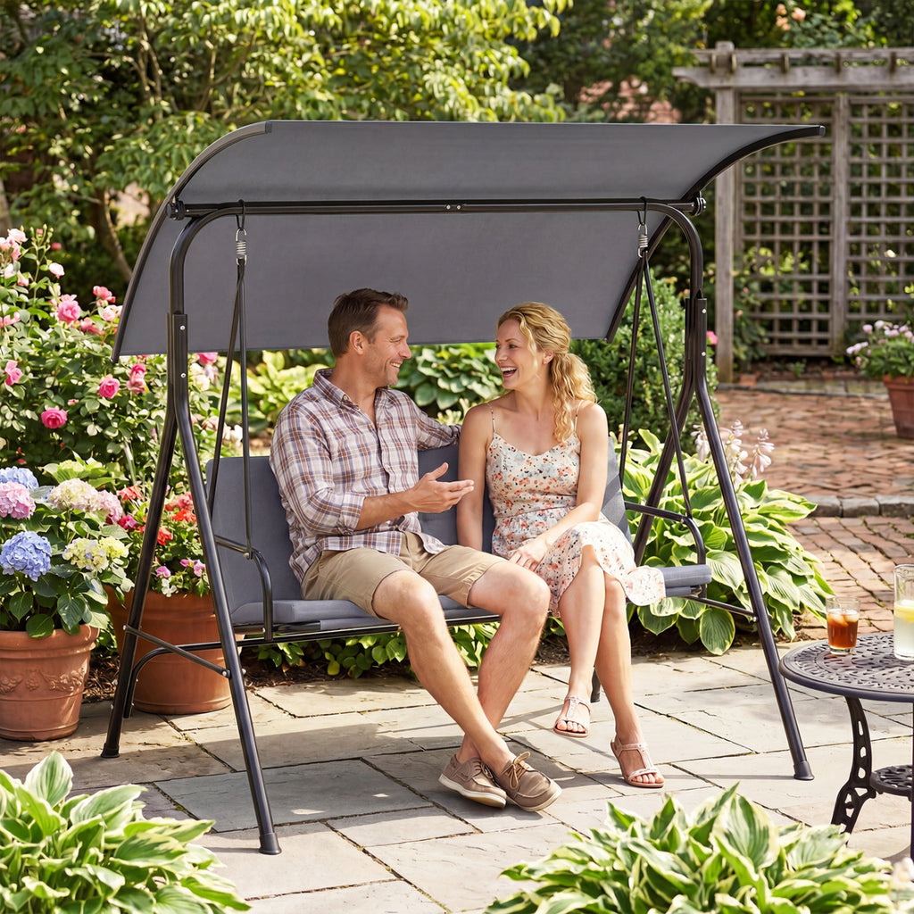 Patio Swing Chair with Adjustable Canopy & Removable Cushion and