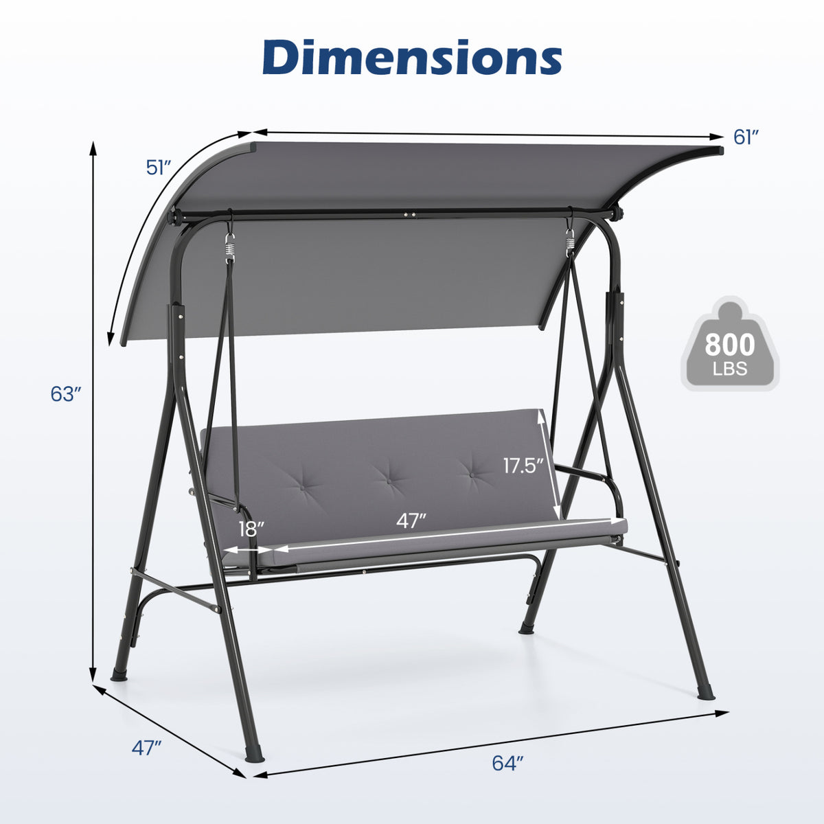 Patio Swing Chair with Adjustable Canopy & Removable Cushion and