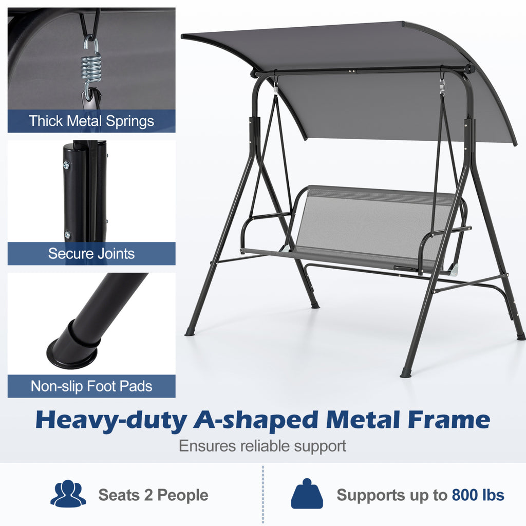Patio Swing Chair with Adjustable Canopy & Removable Cushion and