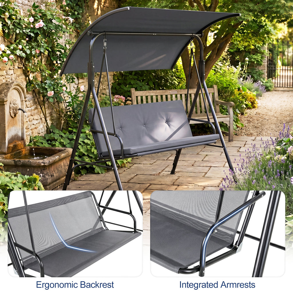 Patio Swing Chair with Adjustable Canopy & Removable Cushion and