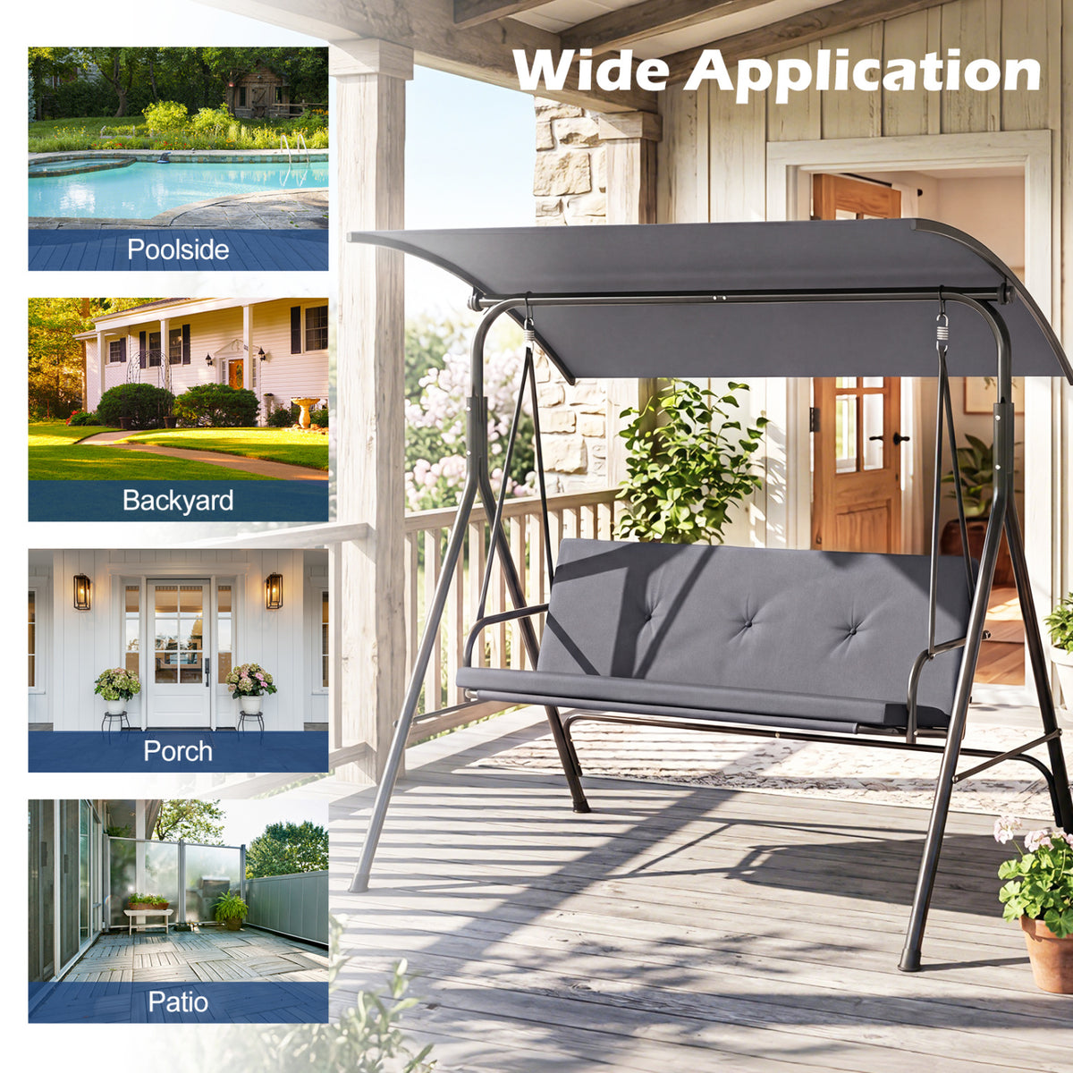 Patio Swing Chair with Adjustable Canopy & Removable Cushion and