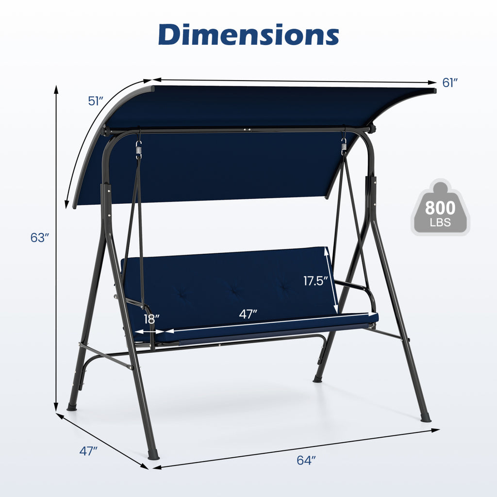 Patio Swing Chair with Adjustable Canopy & Removable Cushion and
