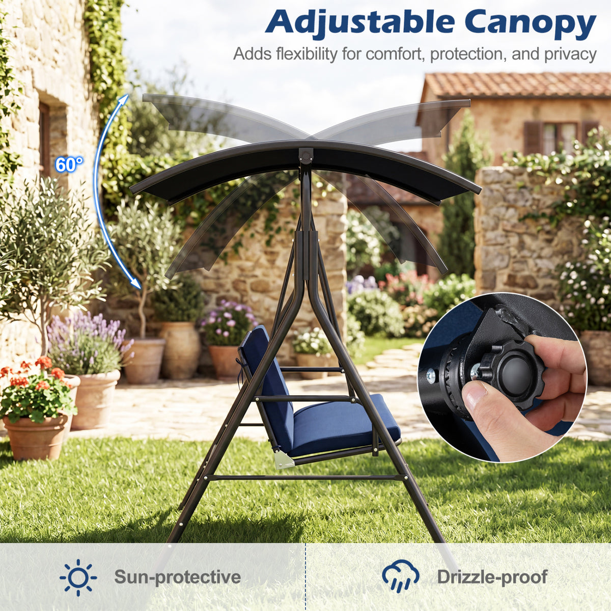 Patio Swing Chair with Adjustable Canopy & Removable Cushion and