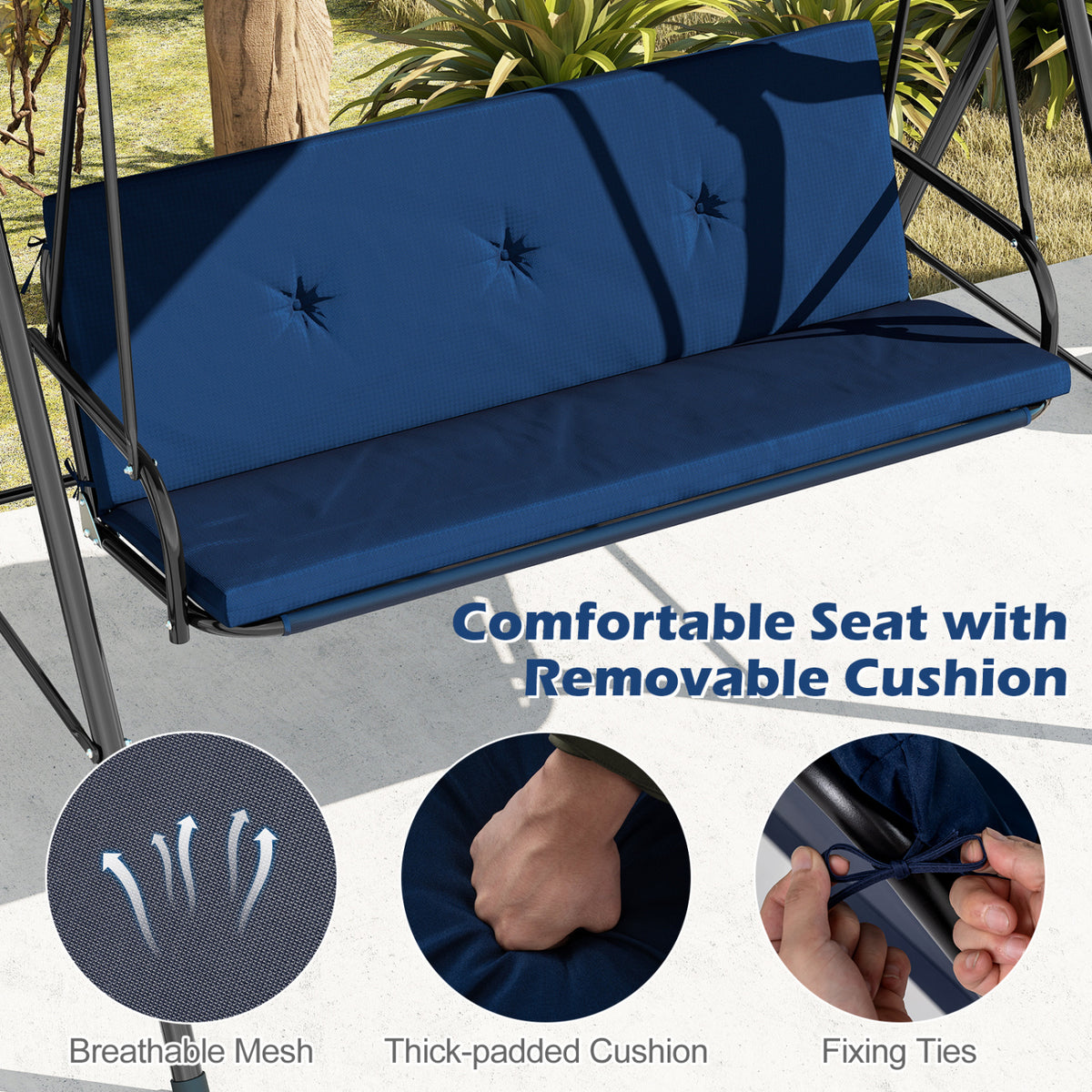 Patio Swing Chair with Adjustable Canopy & Removable Cushion and