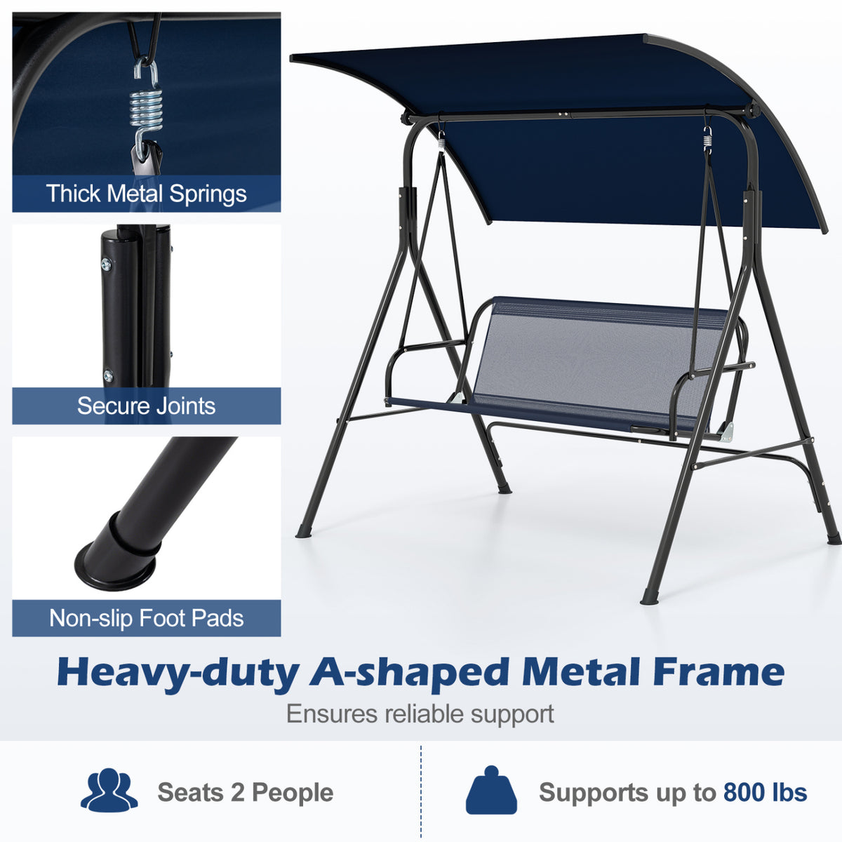 Patio Swing Chair with Adjustable Canopy & Removable Cushion and