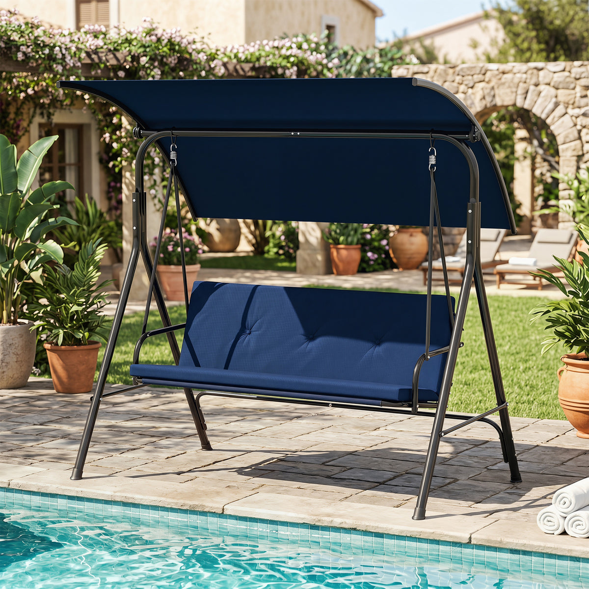 Patio Swing Chair with Adjustable Canopy & Removable Cushion and