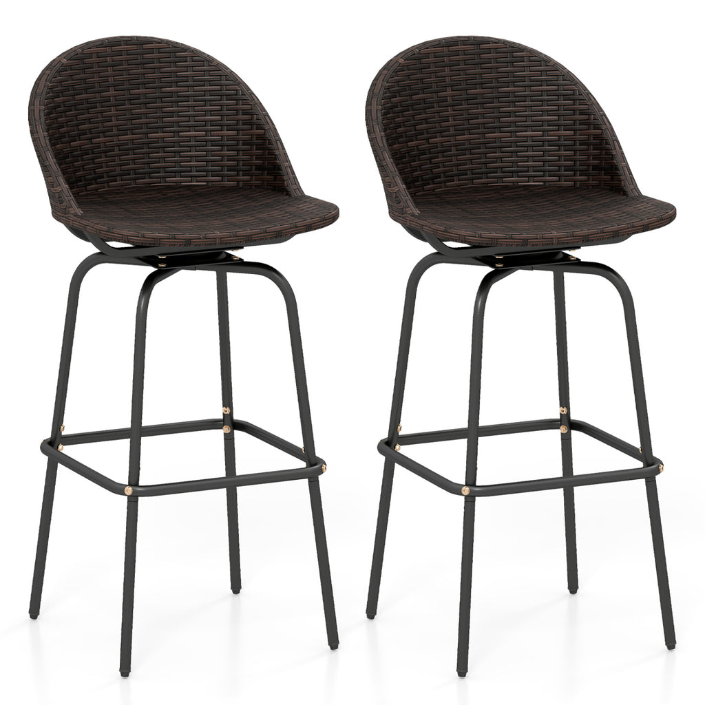 29.5" Patio Bar Stools Set of 2, Rattan Seat - Mix Gray